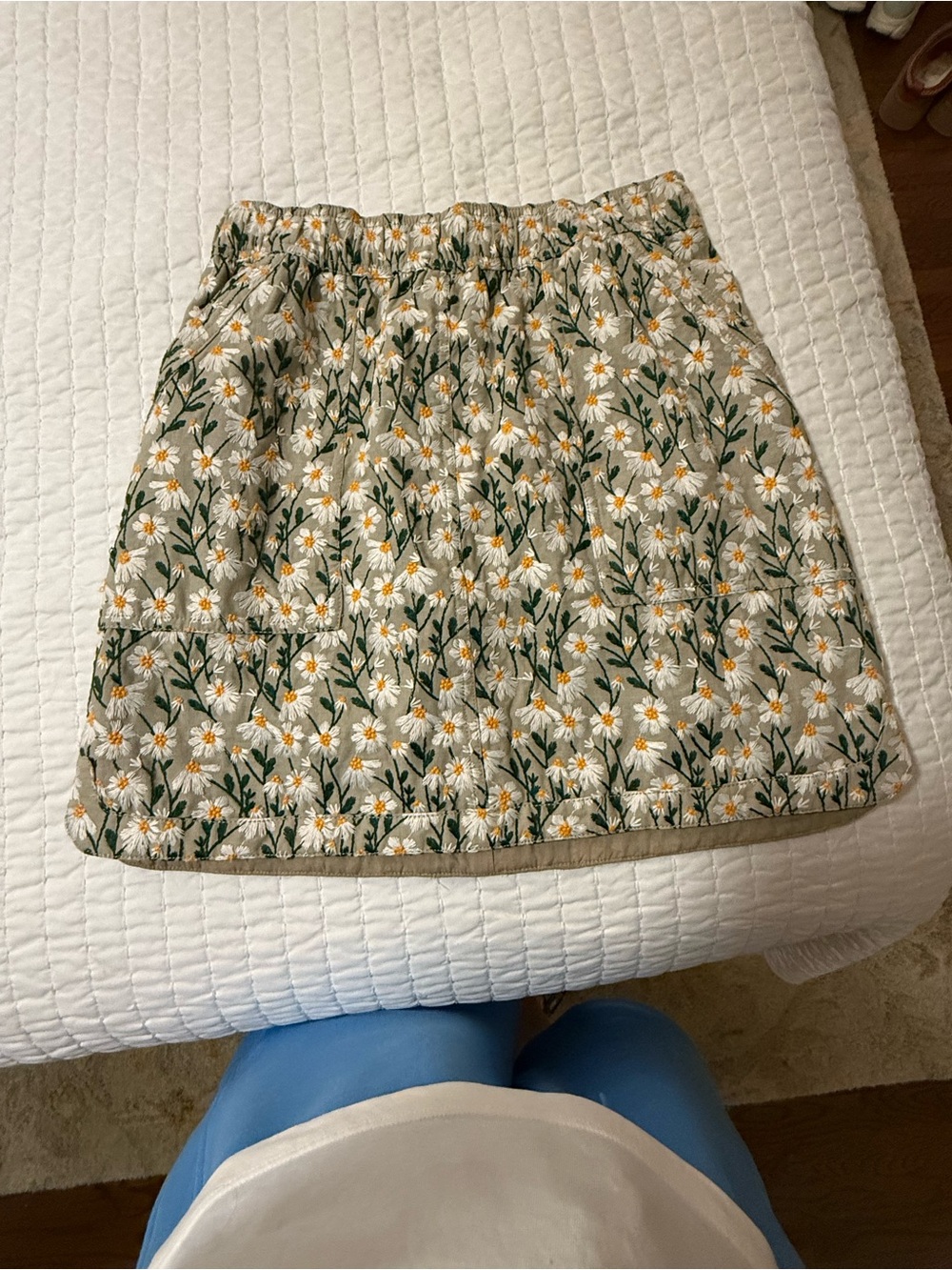 Maeve Cream Mini Skirt with White embroidered Daisy Print